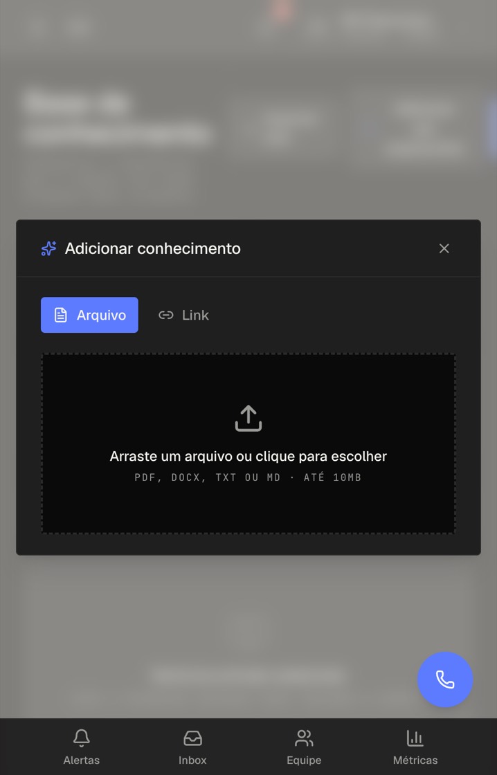 Diálogo Adicionar conhecimento — aba Arquivo