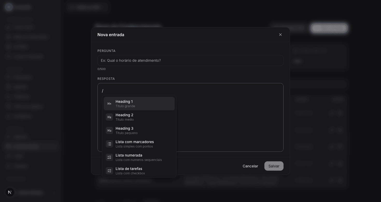 Slash command menu